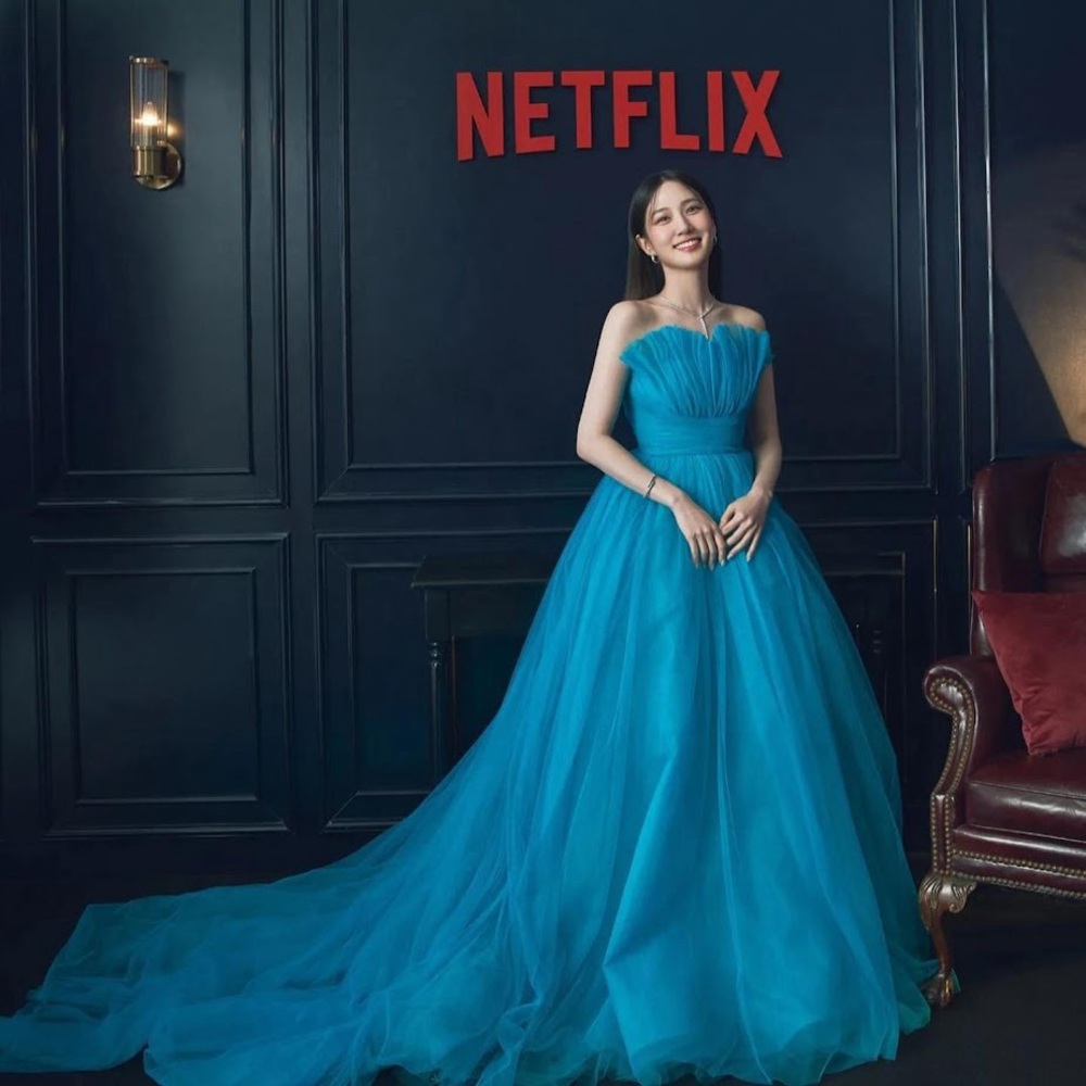 MONIQUE LHUILLIER Tulle Gown In Teal Size 10 $5995 - Picture 13 of 13